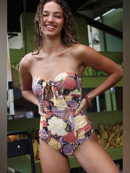 P Anna Sui Desert Bloom Strapless Floral One-Piece Swimsuit Pink Yellow Purple